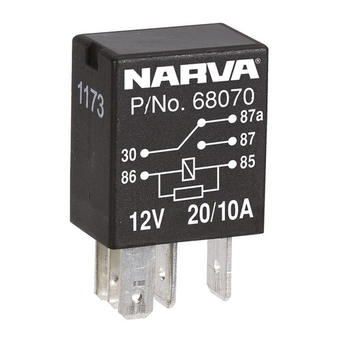 Narva 12V 20A/10A Change-Over 5 Pin Relay with Resistor - 68070BL