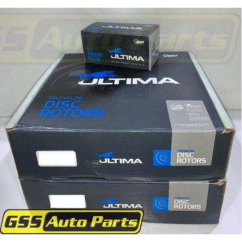 Ultima Rear Brake Disc Rotors (pair) & Brake Pads AAP016-DB1086 RDA16