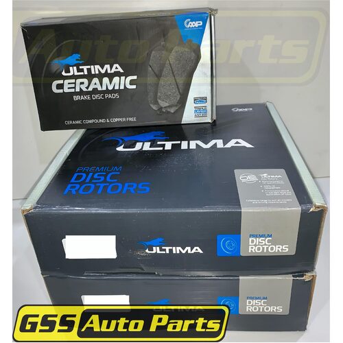 Ultima Front Brake Disc Rotors (pair) & Ceramic Brake Pads AAP2040-DB1850C